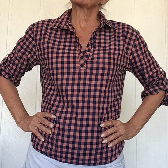 TOMMY BAHAMA BONITA CHECK PRINT POPOVER BLOUSE WOMENS SIZE SMALL - Picture 2 of 12